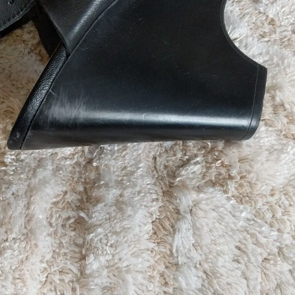 Franco Sarto Silver and Black Leather Platform Sandals